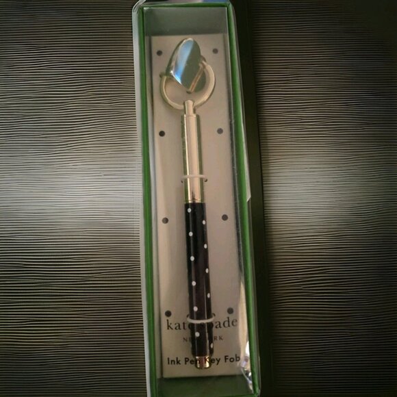 Kate Spade New York Black Metal Ink Pen Key Fob, Black Ink Ballpoint Keychain Pe - Picture 2 of 2